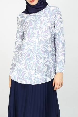 Valletta Front Button Shirt - Lilac Leaves