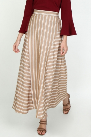 Fariha A-line Panel Skirt - Brown/White Stripe