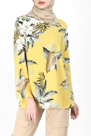 Manion Flared Blouse - Light Yellow Floral