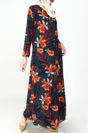 Dalace Zip-Front Maxi Dress - Dark Blue/Orange Flower