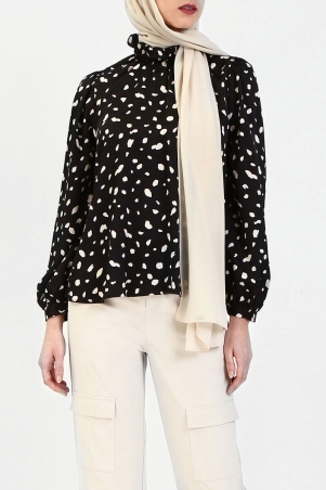 Zaylie Flared Blouse - Black Dot