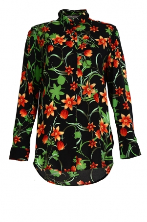 Valletta Front Button Shirt - Black/Green Floral