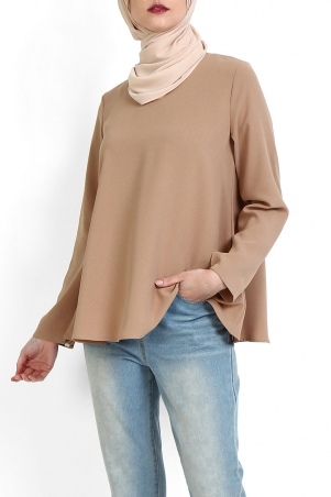 Jenifer V-Neck Flare Blouse - Light Brown