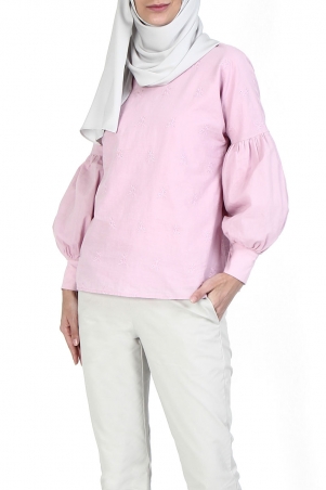 Lucyna Lantern Sleeve Blouse - Dusty Pink