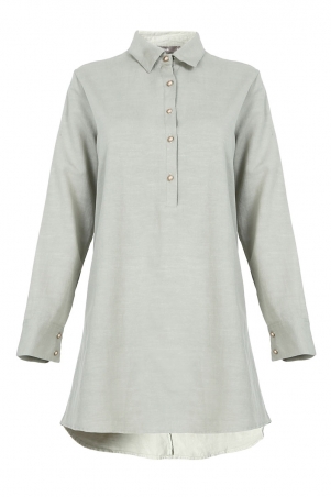 Zehna Front Button Shirt Tunic - Soft Green