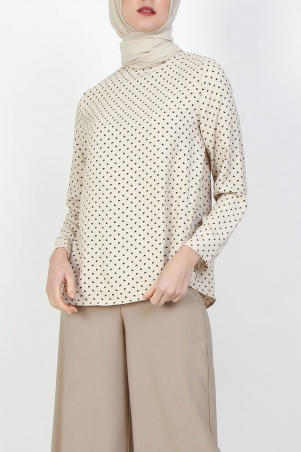 Ivonne Flared High Neck Blouse - Beige/Black Triangle