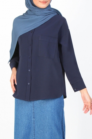 Tatyanna Front Button Blouse - Navy