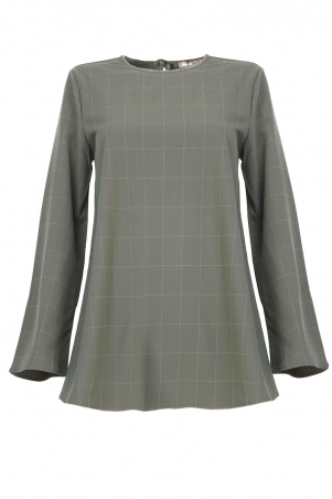 Manion Flared Blouse - Olive Check