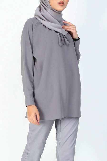 Reham Flared Blouse - Frost Gray
