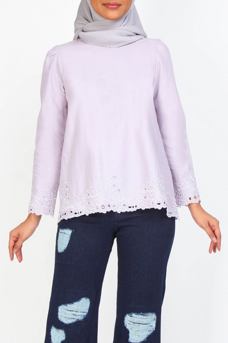 Constana Flared Eyelet Lace Blouse - Lilac