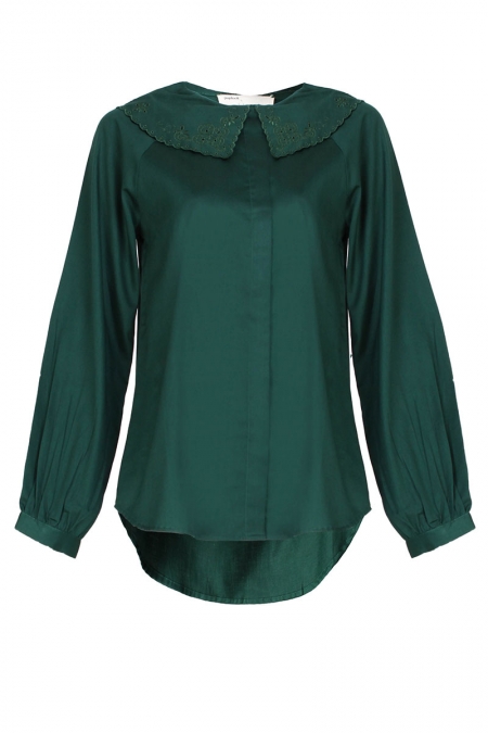 Ellarie Front Button Blouse - Dark Green