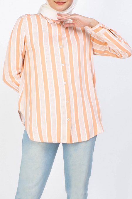 Valletta Front Button Shirt - Orange/Cream Stripe