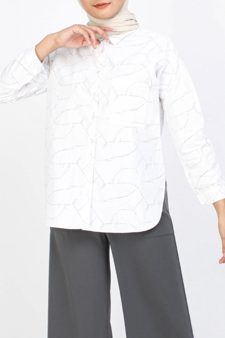 Jolena Front Button Shirt - White Abstract