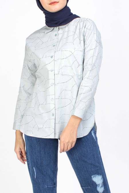 Jolena Front Button Shirt - Light Mint Abstract