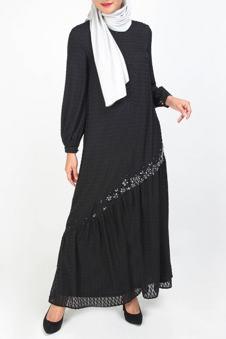 Clarabelle Asymmetrical Gathered Maxi Dress - Black