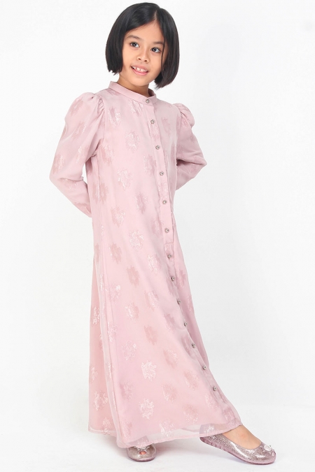 KIDS Lakisha Puff Shoulder Dress - Dusty Pink