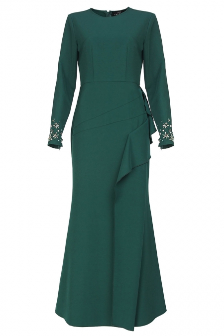 Yolganata Pleated Bodice Maxi Dress - Dark Green