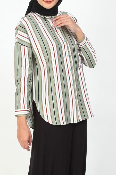Zeandra Oversized Shirt - Green Multi Stripe