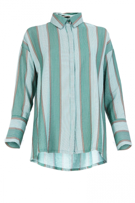 Nana Drop Shoulder Shirt - Green/Coffee Stripe