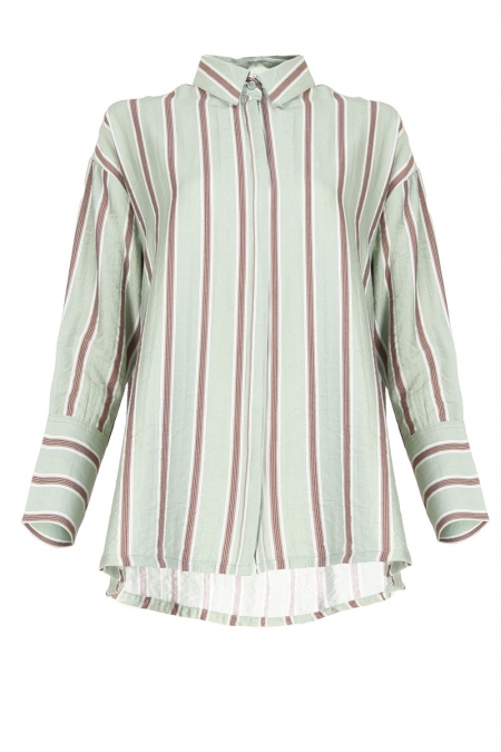 Nana Drop Shoulder Shirt - Frost Green Stripe