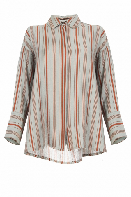 Nana Drop Shoulder Shirt - Olive/Brown Stripe