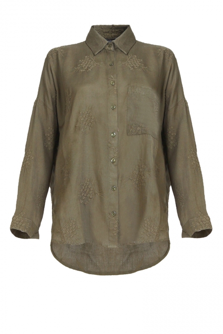 Cadha Embroidered Front Button Shirt - Avocado