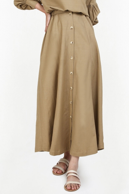 Arrine Front Button Skirt - Tan