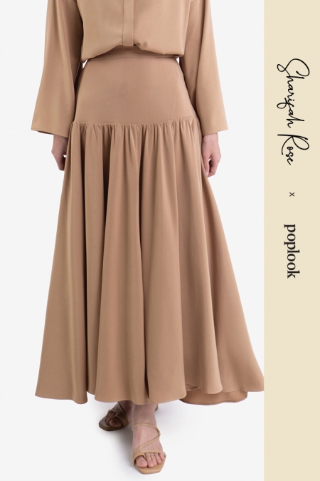 Sheena A-line Skirt - Brown Beige