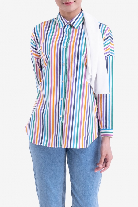 Zeandra Oversized Shirt - Technicolor Stripes