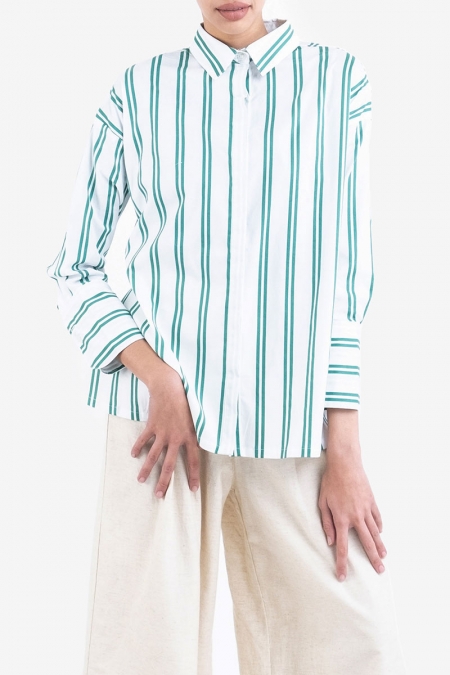Nana Drop Shoulder Shirt - Green Stripe