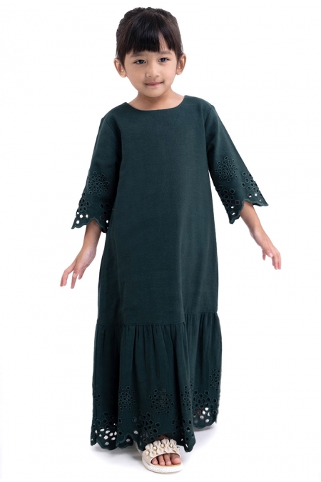 KIDS Indah Gathered Eyelet Hem Dress - Atlantic Deep