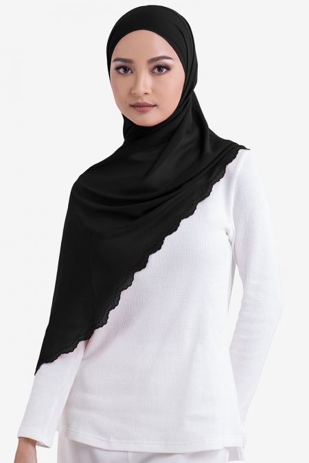 Ruvel Embroidered Scallop Headscarf - Black