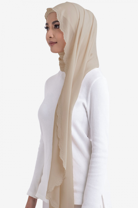 Ruvel Embroidered Scallop Headscarf - Beige