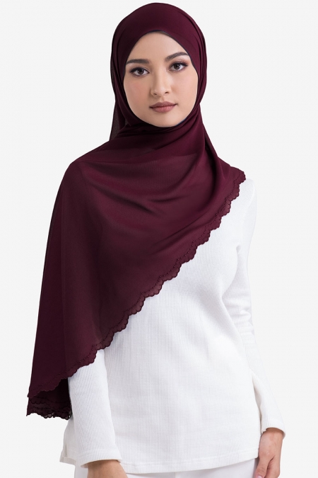 Ruvel Embroidered Scallop Headscarf - Deep Plum