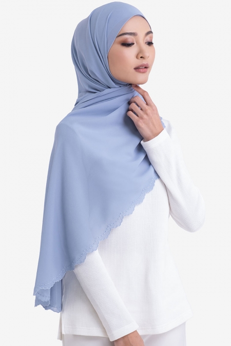 Ruvel Embroidered Scallop Headscarf - Blue Fog