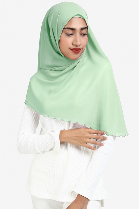 Leily Scallop Chiffon Headscarf - Apple Mist