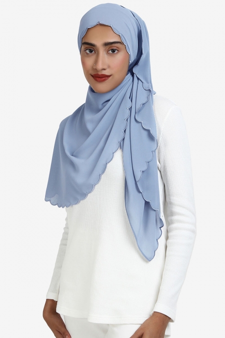 Leily Scallop Chiffon Headscarf - Lake Blue